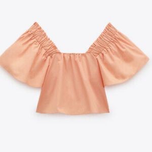 Zara coral poplin crop top